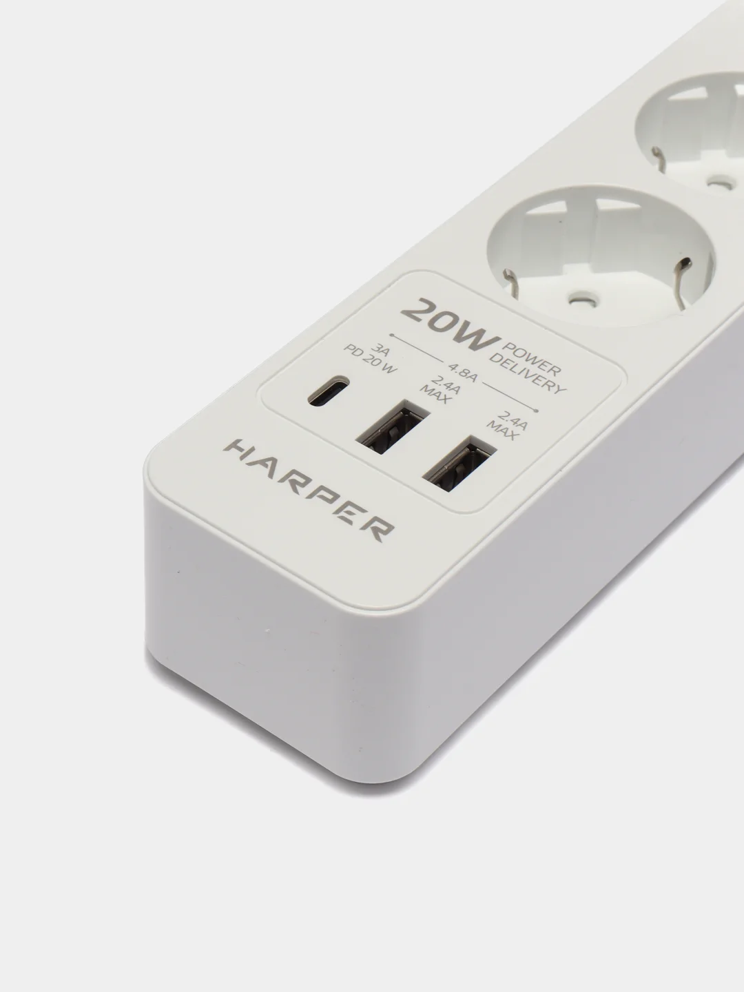 Сетевой фильтр Harper UCH-430, 3 метра, 3 розетки, 2 USB, Type-C, 4000 Вт, белый