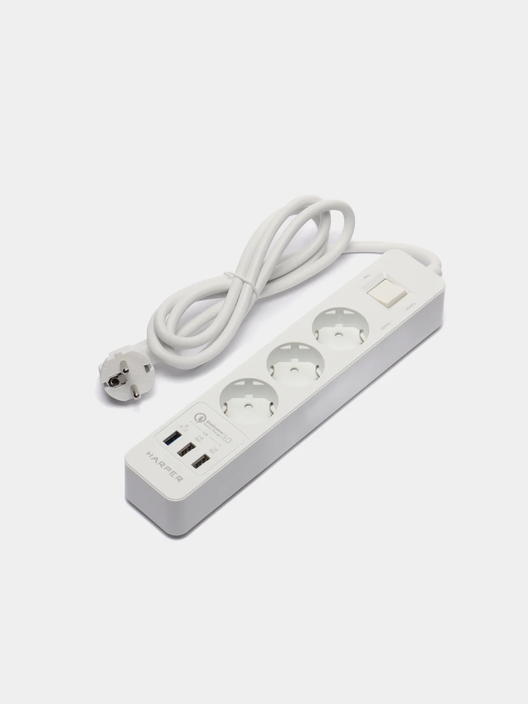 Белый сетевой фильтр - удлинитель Harper UCH-340 Quick Charge 3.0 с USB, с заземлением и защитой