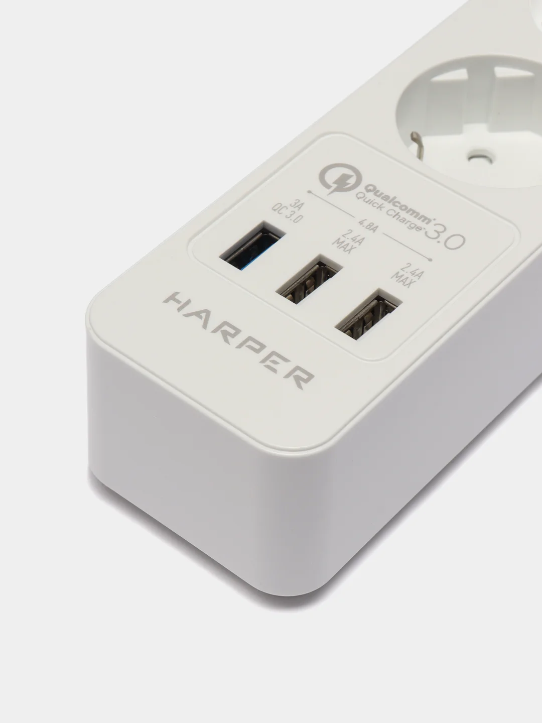 Белый сетевой фильтр - удлинитель Harper UCH-340 Quick Charge 3.0 с USB, с заземлением и защитой