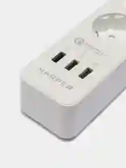 Белый сетевой фильтр - удлинитель Harper UCH-340 Quick Charge 3.0 с USB, с заземлением и защитой