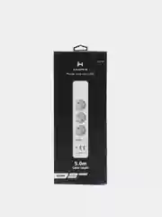 Сетевой фильтр Harper UCH-440, 5 метров, 3 розетки, 2 USB, Type-C, 4000 Вт, белый