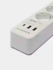 Сетевой фильтр Harper UCH-440, 5 метров, 3 розетки, 2 USB, Type-C, 4000 Вт, белый
