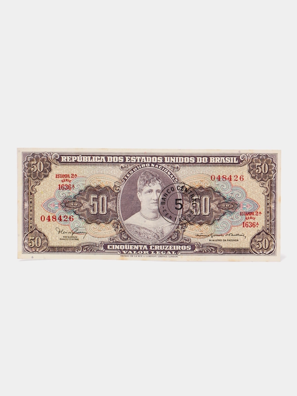 Иностранная банкнота 50 крузейро, 1961 г, надпечатка 5 сентаво, Бразилия, 1 штука