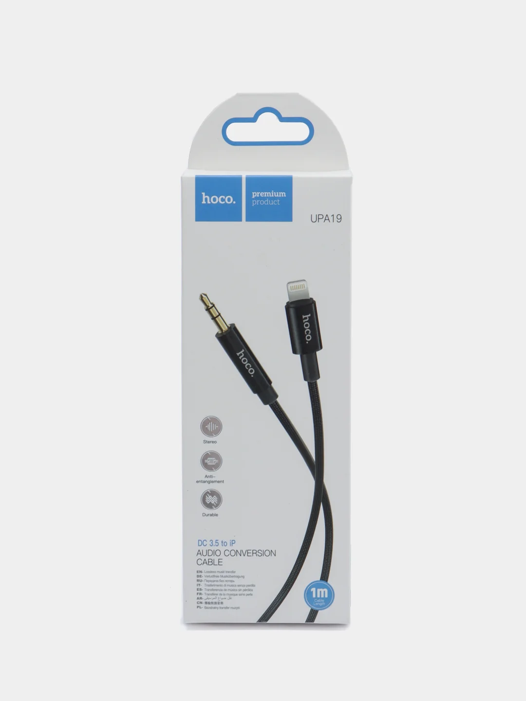 Тёмно-серый кабель hoco UPA19, AUX, 3.5 mm, Lightning, 1 м, в оплетке, черный, премиум