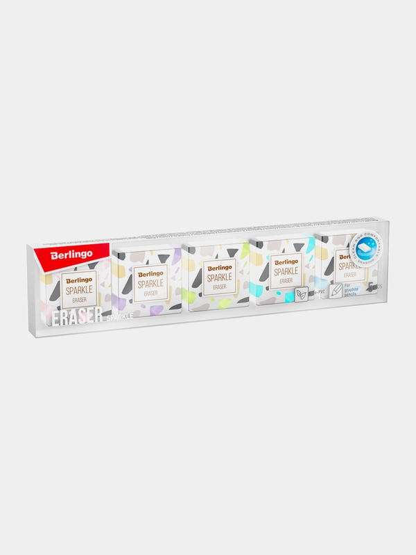 Ластик Berlingo Sparkle, 5 штук, прямоугольные, 34*34*12 мм, пластиковая коробка