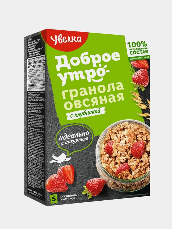 Гранола Увелка, овсяная, с клубникой, 5х40 г