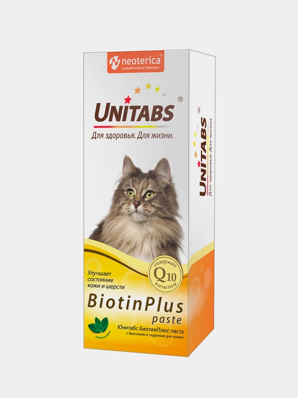 Витамины Юнитабс BiotinPlus, с биотином и таурином, для шерсти кошек, 120 мл