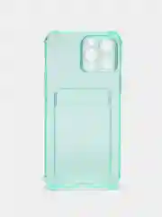 Салатовый силиконовый неоновый чехол с визитницей для iPhone 12 / 12Pro / 13 / 13Pro / 13Pro max