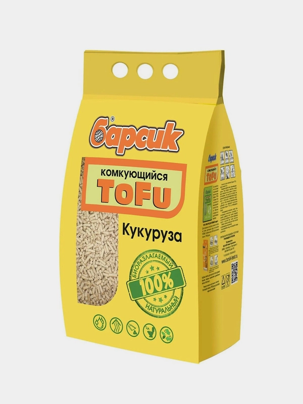 Наполнитель Барсик Tofu Кукурузный, комкующийся, для кошачьего туалета