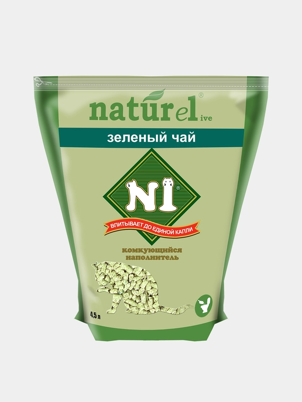 Наполнитель комкующийся N1 NATUReL Зеленый чай, древесный , 4,5 л, для кошачьего туалета