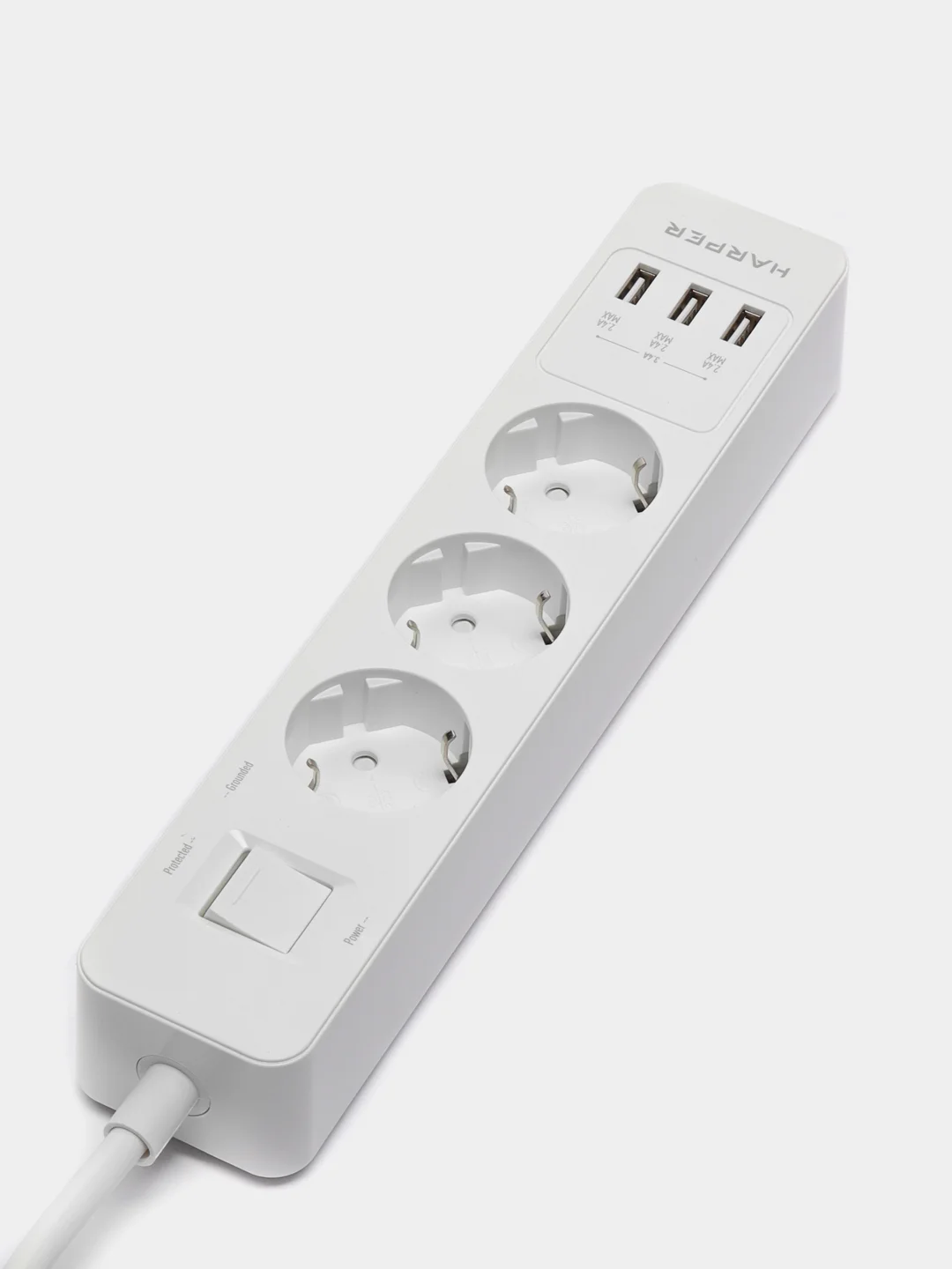 Белый сетевой фильтр-удлинитель Harper UCH-360 usb, кабель с защитой, заземлением блока питания
