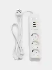 Сетевой фильтр Harper UCH-315, 1,5 метра, 3 розетки, USB, 3680 Вт, белый