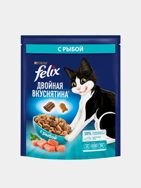 Сухой корм для взрослых кошек Felix "Двойная вкуснятина", с рыбой, 200 г