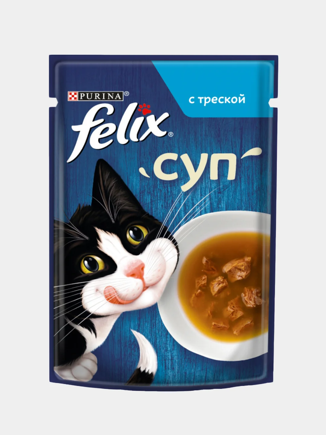 Влажный корм для взрослых кошек Felix "Суп", с треской, 36 штук по 48 г
