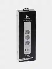 Белый сетевой фильтр Harper UCH-330, 1,5 метра, 3 розетки, 3 USB, 4000 Вт, черный
