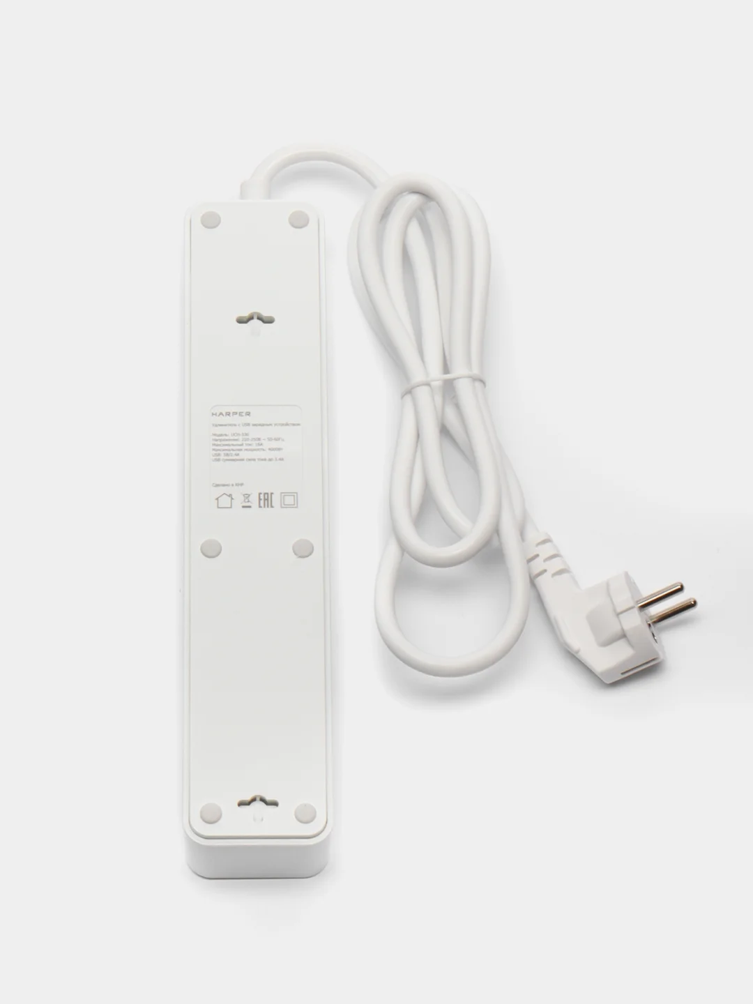 Белый сетевой фильтр Harper UCH-330, 1,5 метра, 3 розетки, 3 USB, 4000 Вт, черный