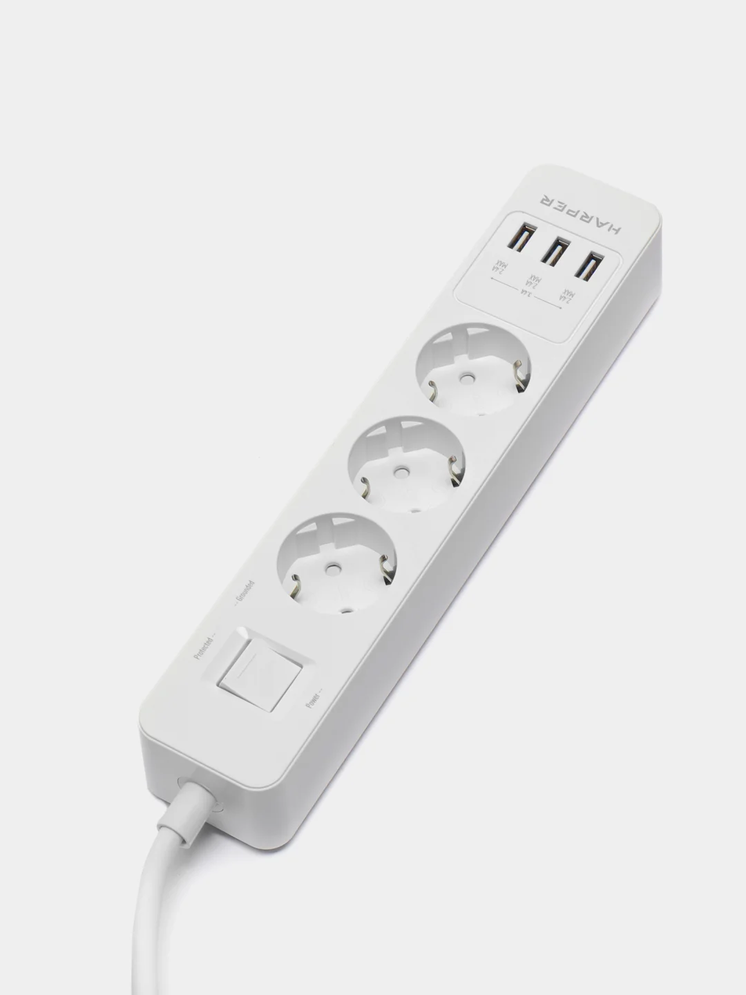 Белый сетевой фильтр Harper UCH-330, 1,5 метра, 3 розетки, 3 USB, 4000 Вт, черный