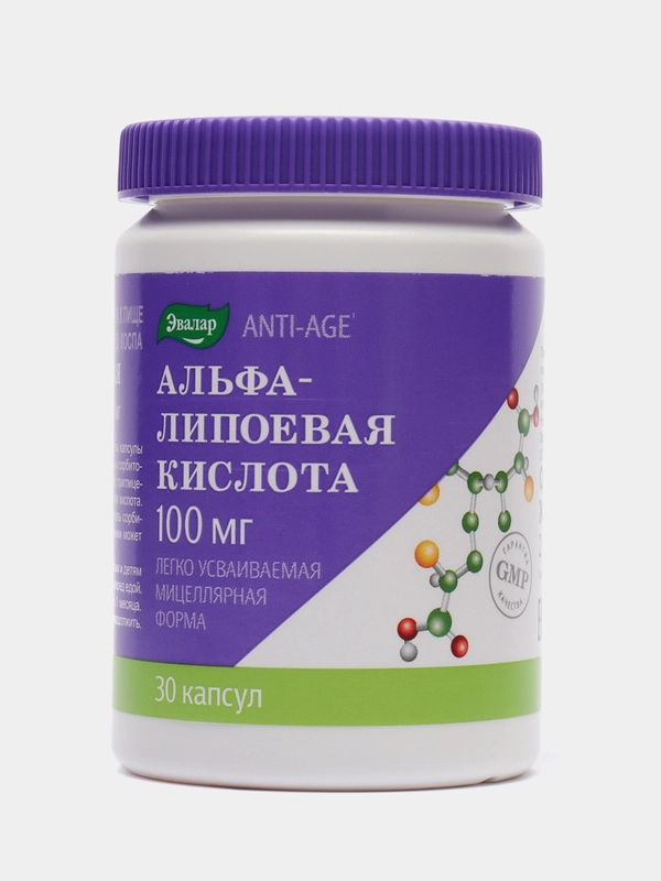 Альфа-липоевая кислота, 100 мг, 30 капсул по 1,1 г