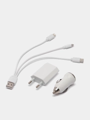 Комплект для зарядки 3 в 1 LuazON UC-13, Type-C/Lightning/microUSB, АЗУ, СЗУ, 1 А, белый