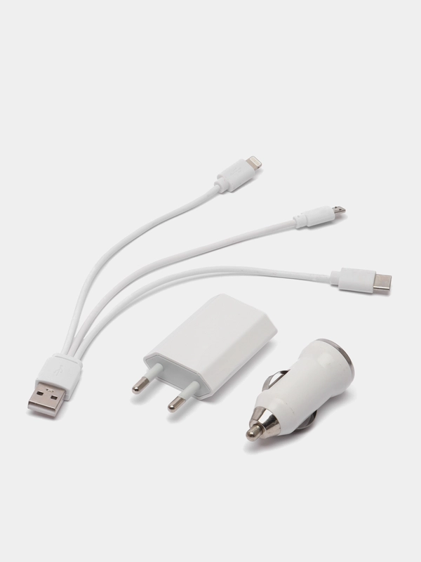 Комплект для зарядки 3 в 1 LuazON UC-13, Type-C/Lightning/microUSB, АЗУ, СЗУ, 1 А, белый