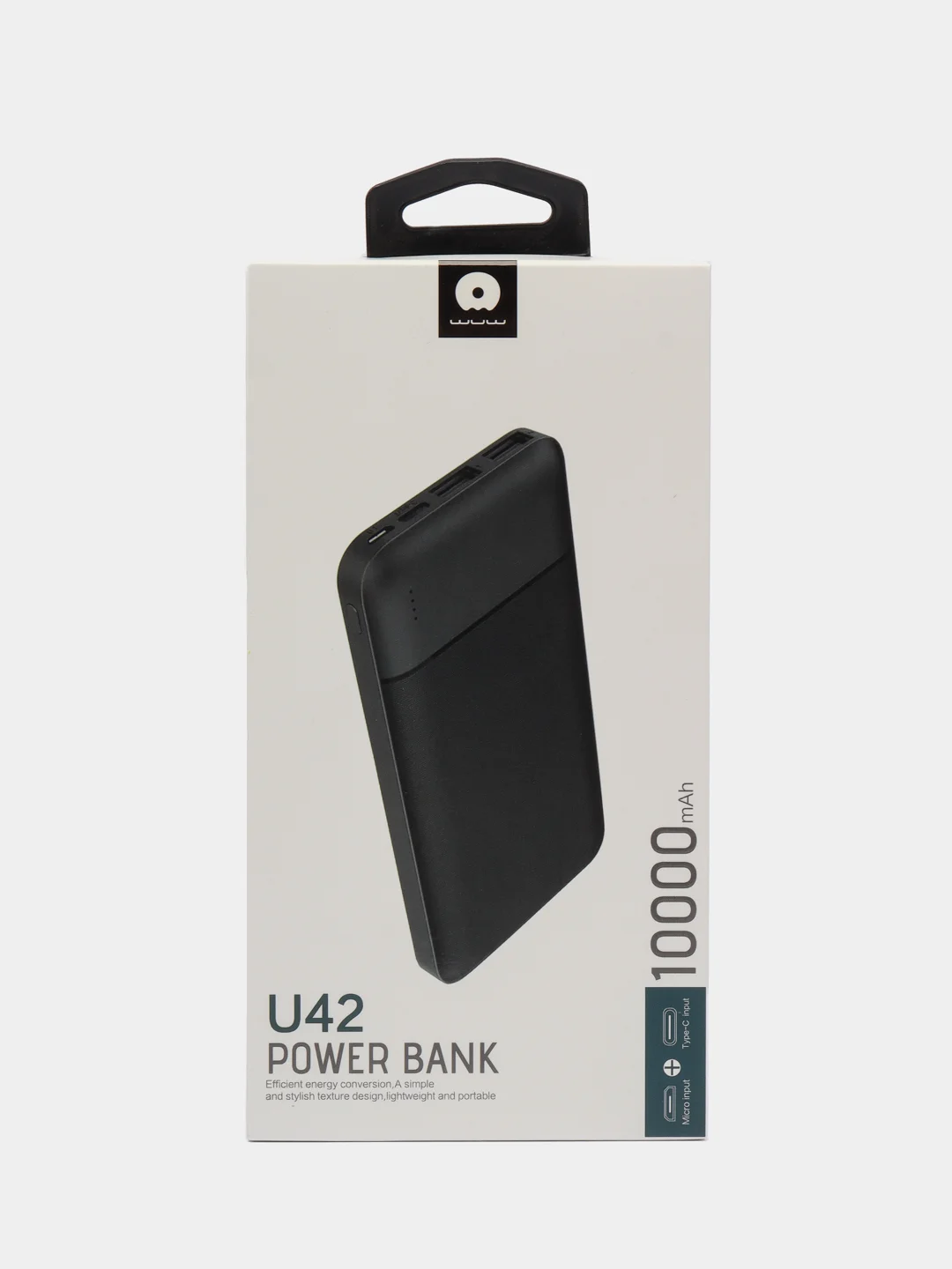 Черный внешний аккумулятор Power bank WUW U-42, 10000 mAh