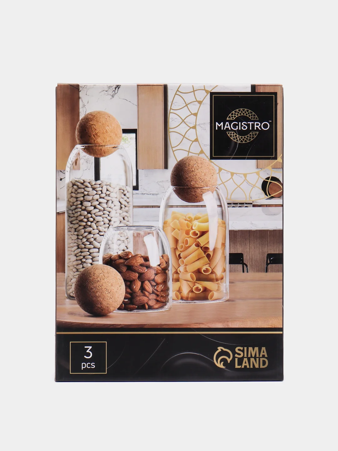Набор банок стеклянных для сыпучих продуктов Magistro "Эко", 3 предмета: 450/700/1000 мл