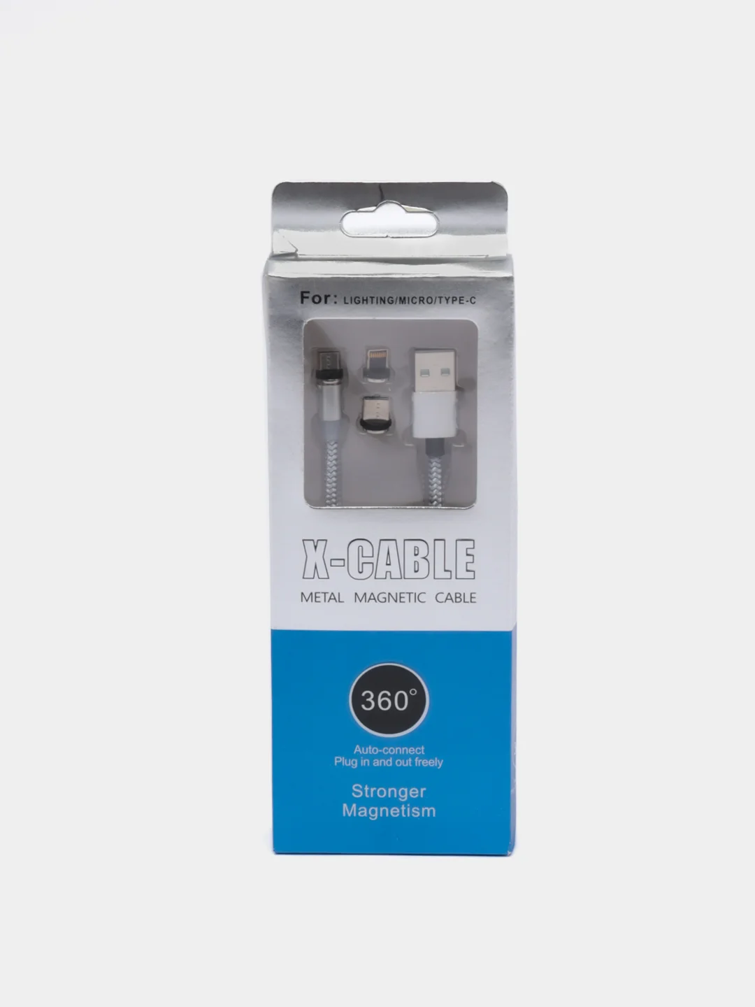 Серый магнитный USB-кабель 3 в 1 с 3-мя разъемами microusb, type C, Lightning, 3 цвета