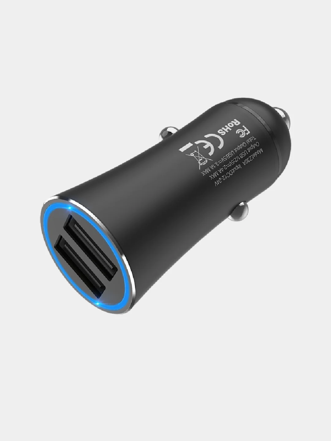 Черный автомобильное зарядное устройство Hoco Z30A с подсветкой, 2 x USB, быстрая зарядка
