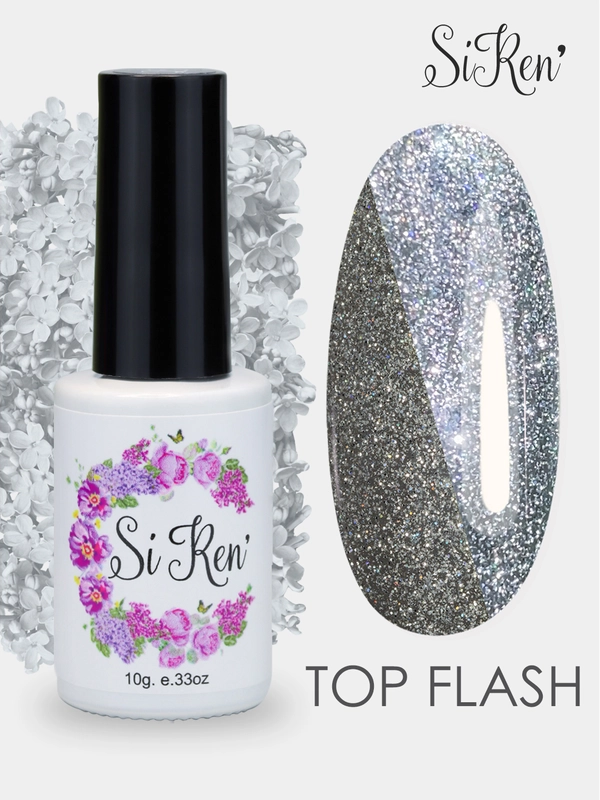 Топ для маникюра без липкого слоя Siren Top Flash, 10г светоотражающий с шиммером