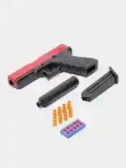 Красный пистолет игрушечный Глок, перезаряжаемый Glock, с гильзами и мягкими EVA пулями