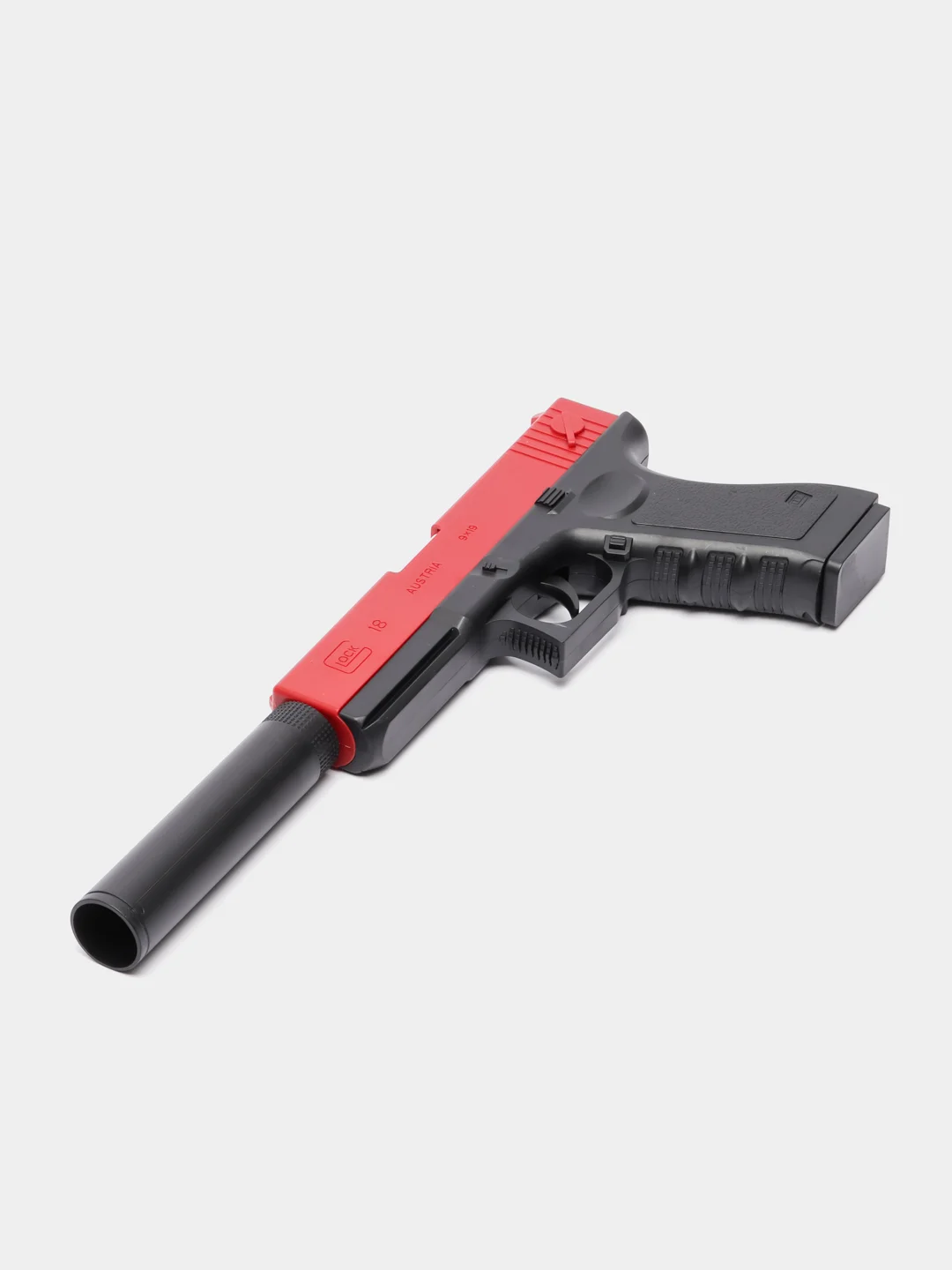 Красный пистолет игрушечный Глок, перезаряжаемый Glock, с гильзами и мягкими EVA пулями