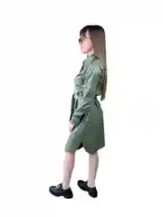 Зелёный хаки платье, из эко кожи, с длинным рукавом