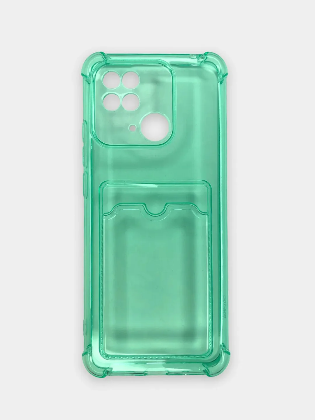 Бирюзовый чехол Xiaomi Redmi 10C / Poco C40, Поко С40 прозрачный противоударный с карманом для карты