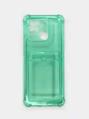 Бирюзовый чехол Xiaomi Redmi 10C / Poco C40, Поко С40 прозрачный противоударный с карманом для карты
