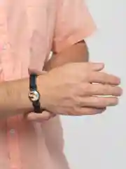 Голубой браслет кожаный