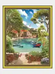 Алмазная мозаика "Город у моря" 40*50 см на подрамнике, полная выкладка