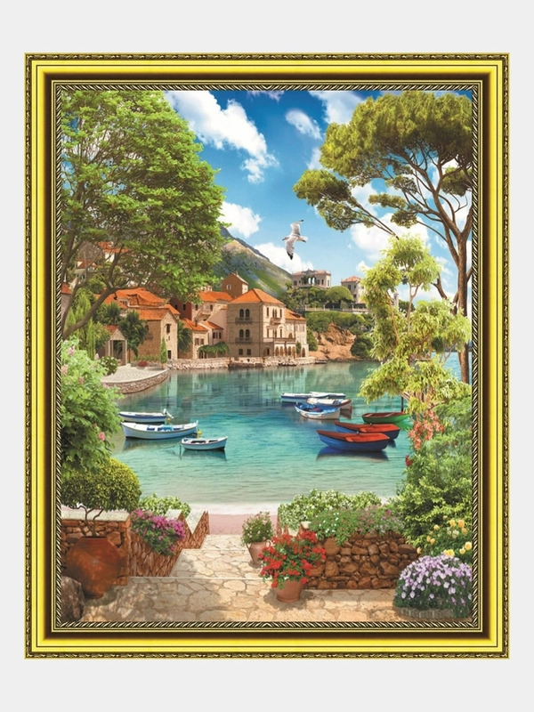 Алмазная мозаика "Город у моря" 40*50 см на подрамнике, полная выкладка