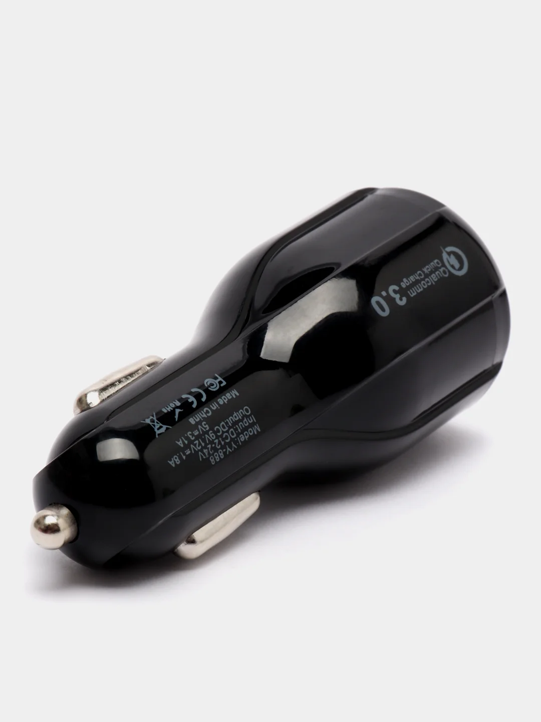 Черный автомобильная зарядка , быстрая зарядка QC3.0, 2xUSB, 3.1A, 12V