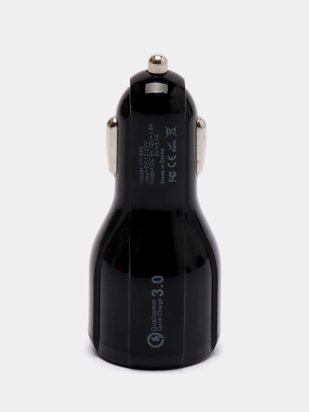 Черный автомобильная зарядка , быстрая зарядка QC3.0, 2xUSB, 3.1A, 12V