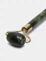 Зеленый массажер ролик серебристый и скребок гуаша для лица из натурального нефрита
