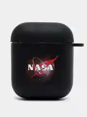 Бордовый силиконовый чехол для наушников Apple Airpods 1, 2. с принтом Nike, Nasa (Найк, Наса))