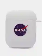 Красный силиконовый чехол для наушников Apple Airpods 1, 2. с принтом Nike, Nasa (Найк, Наса))
