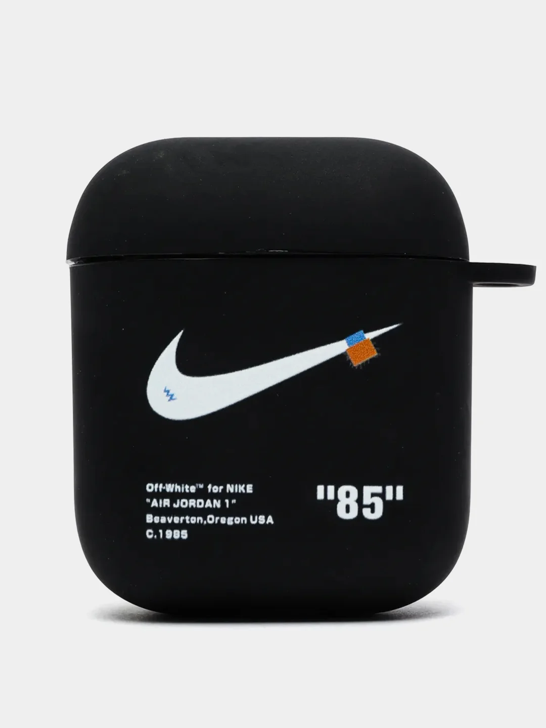 Черный силиконовый чехол для наушников Apple Airpods 1, 2. с принтом Nike, Nasa (Найк, Наса))