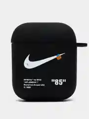 Черный силиконовый чехол для наушников Apple Airpods 1, 2. с принтом Nike, Nasa (Найк, Наса))