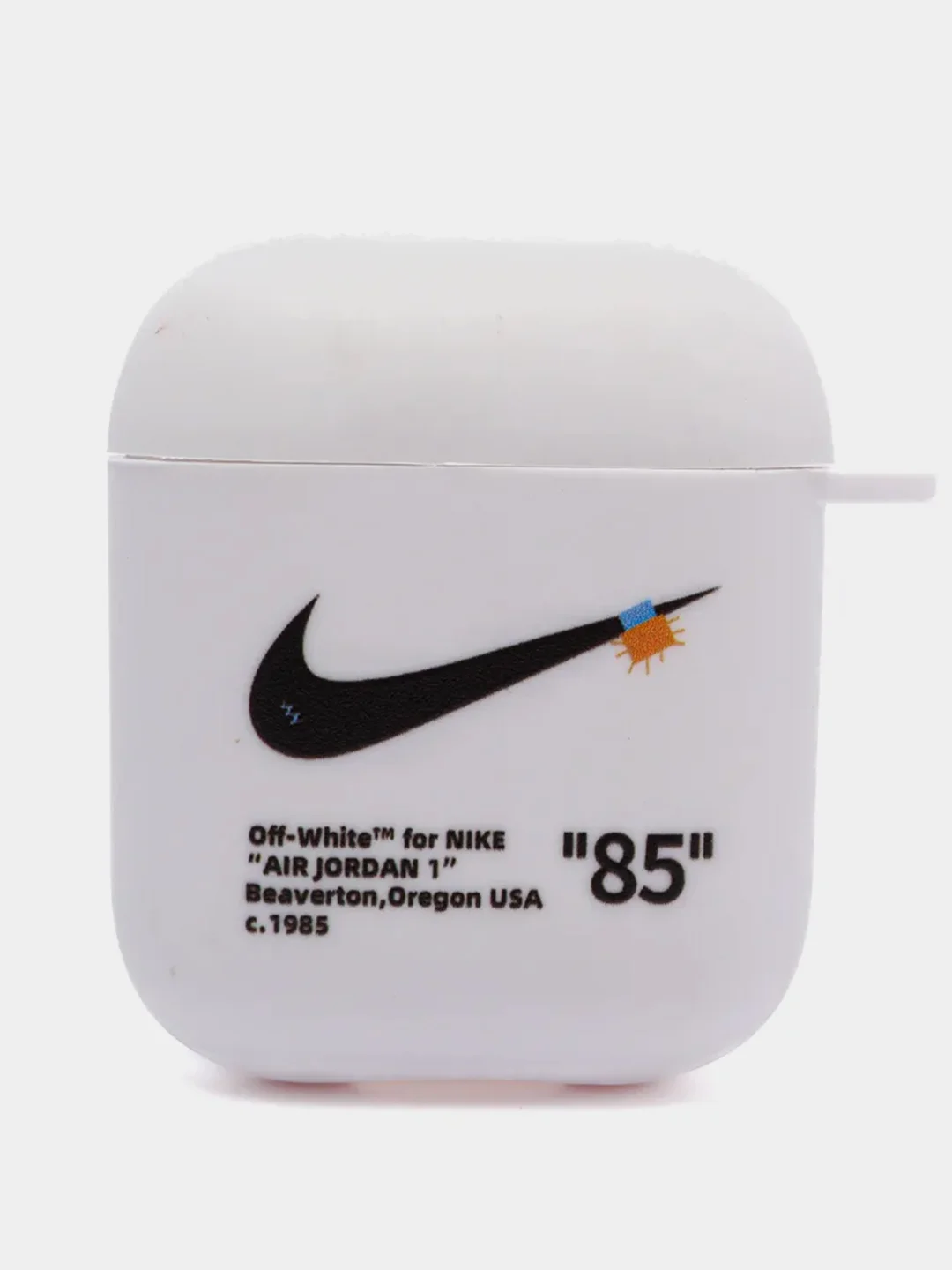 Желтый силиконовый чехол для наушников Apple Airpods 1, 2. с принтом Nike, Nasa (Найк, Наса))