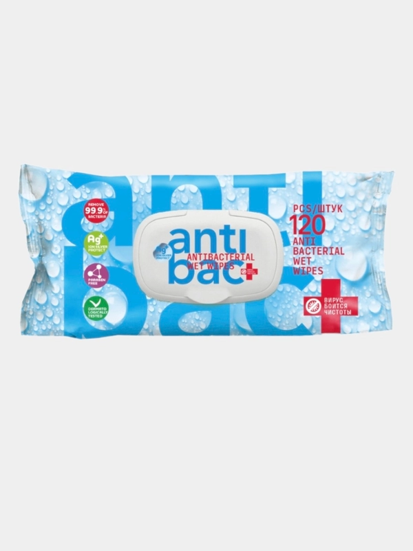 Антибактериальные влажные салфетки AntiBac, 120шт