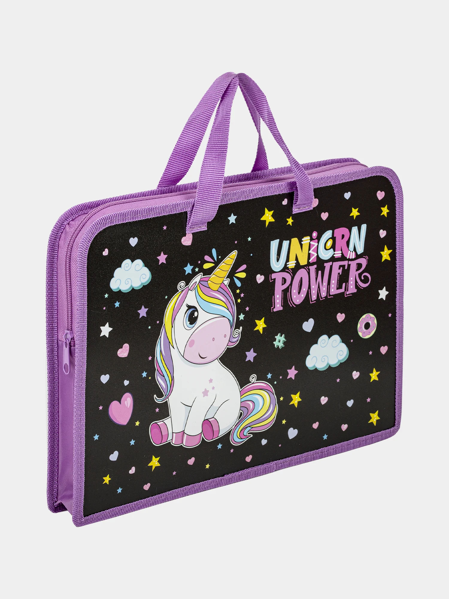 Папка на молнии с ручками ЮНЛАНДИЯ А4, 1 отделение, пластик, ширина 40 мм, Magic unicorn