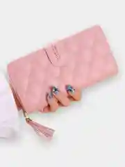 Розовый женский кошелек из экокожи с кисточкой