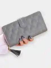 Серый женский кошелек из экокожи с кисточкой