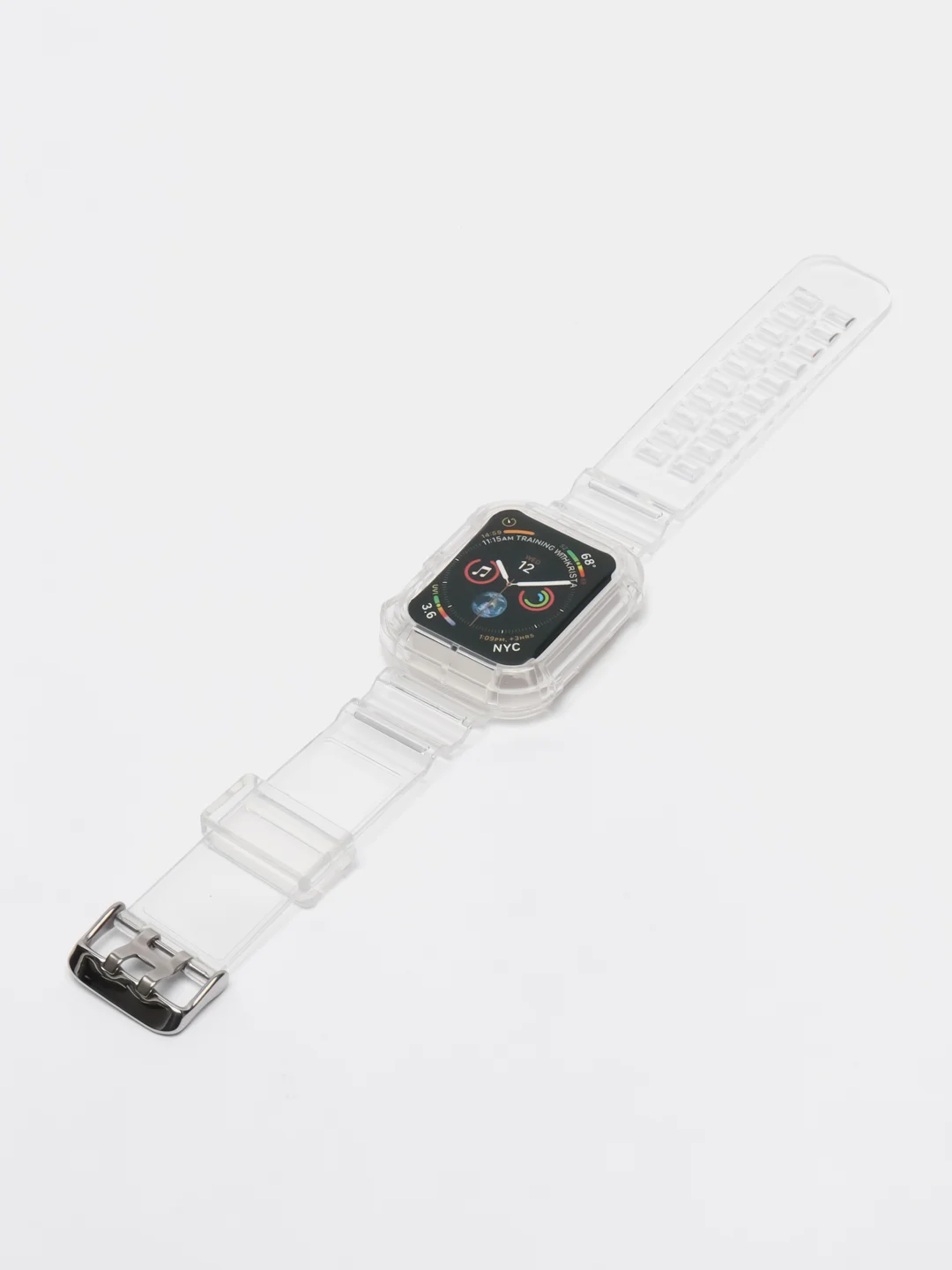 Прозрачный ремешок силиконовый для Apple Watch 42/44/45 с защитой корпуса от повреждений